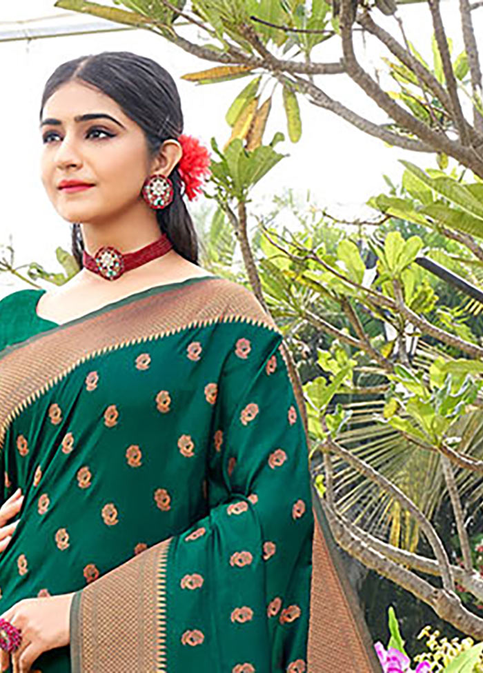 Green Spun Silk Saree With Blouse Piece