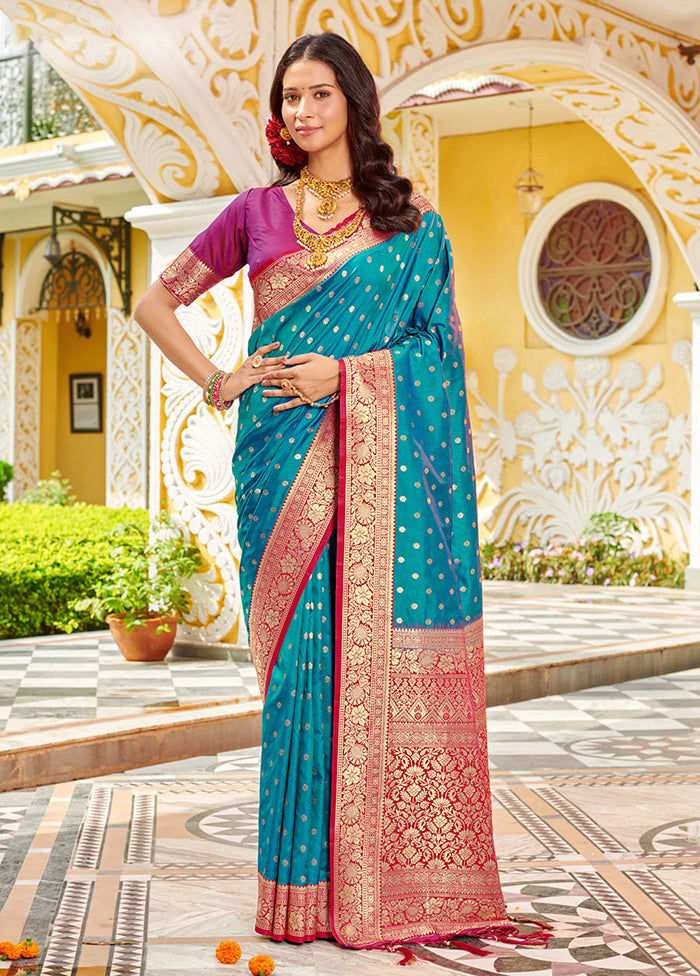 Sky Blue Spun Silk Saree With Blouse Piece