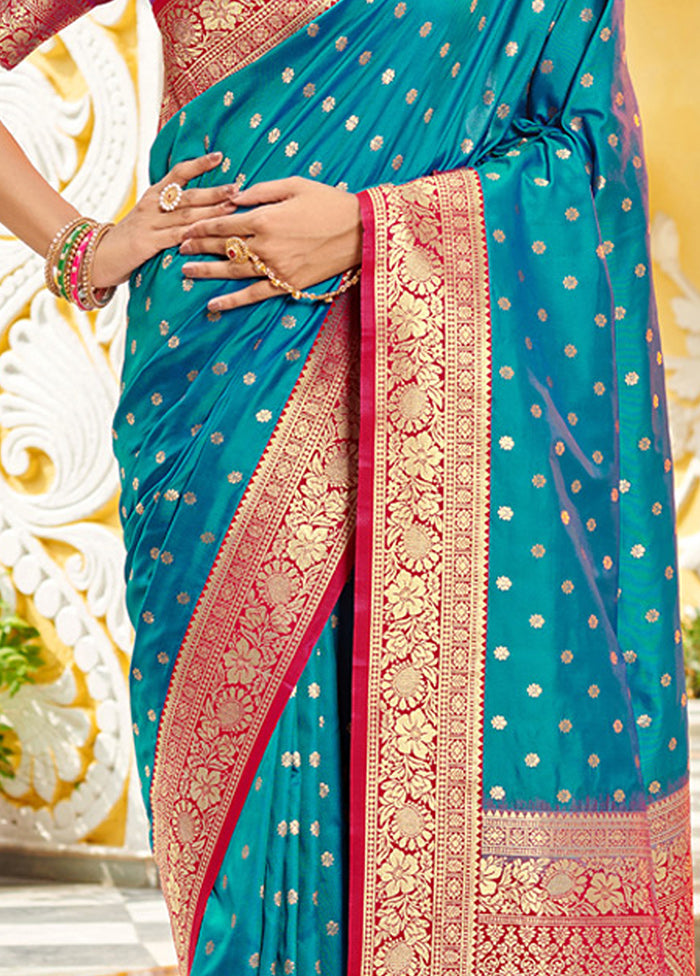 Sky Blue Spun Silk Saree With Blouse Piece