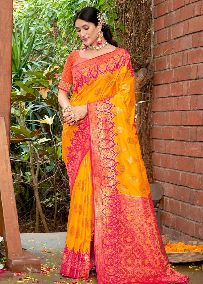 Yellow Dupion Silk Saree With Blouse Piece