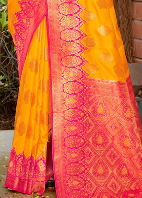 Yellow Dupion Silk Saree With Blouse Piece