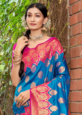 Sky Blue Dupion Silk Saree With Blouse Piece