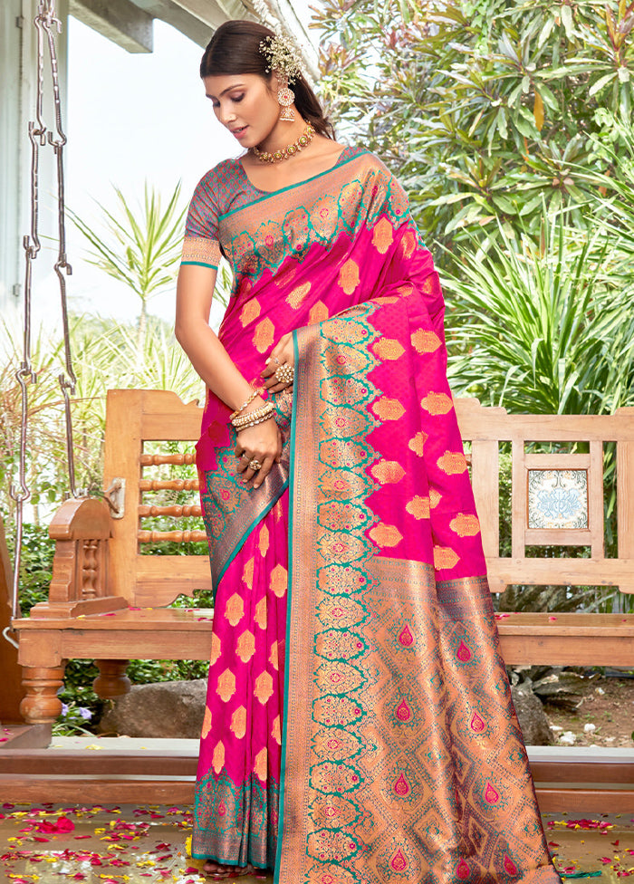 Pink Dupion Silk Saree With Blouse Piece