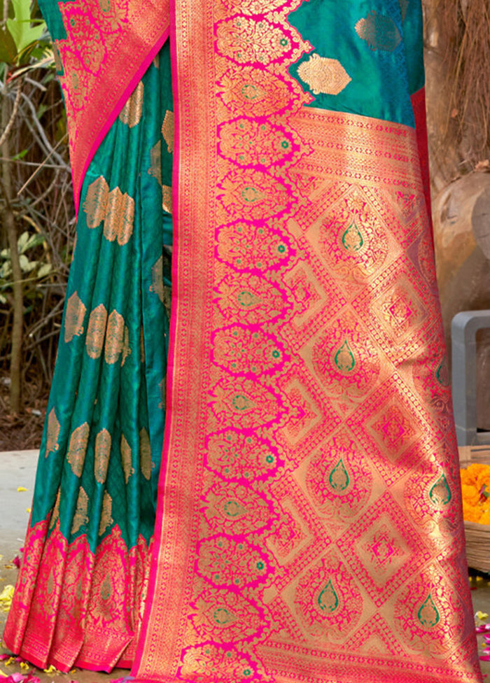 Sea Green Dupion Silk Saree With Blouse Piece