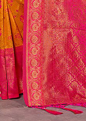 Yellow Spun Silk Saree With Blouse Piece