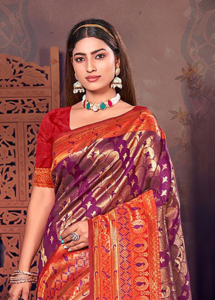 Purple Spun Silk Saree With Blouse Piece