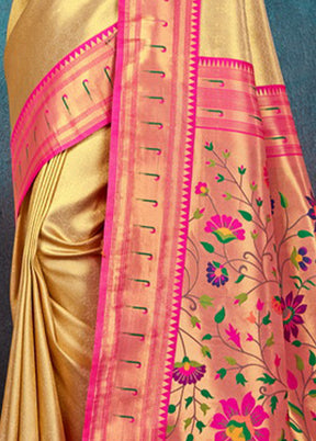 Cream Paithani Silk Saree With Blouse Piece