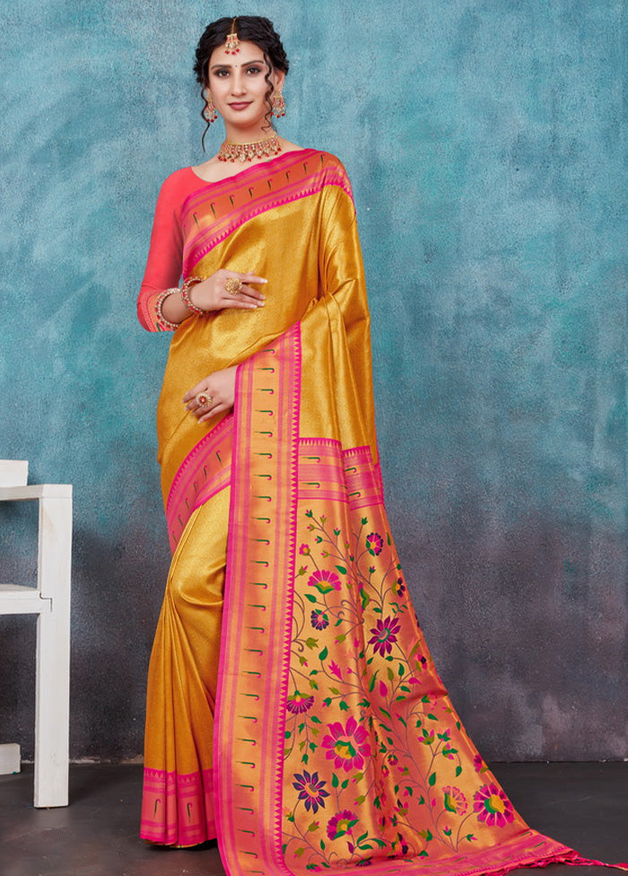 Mustard Paithani Silk Saree With Blouse Piece