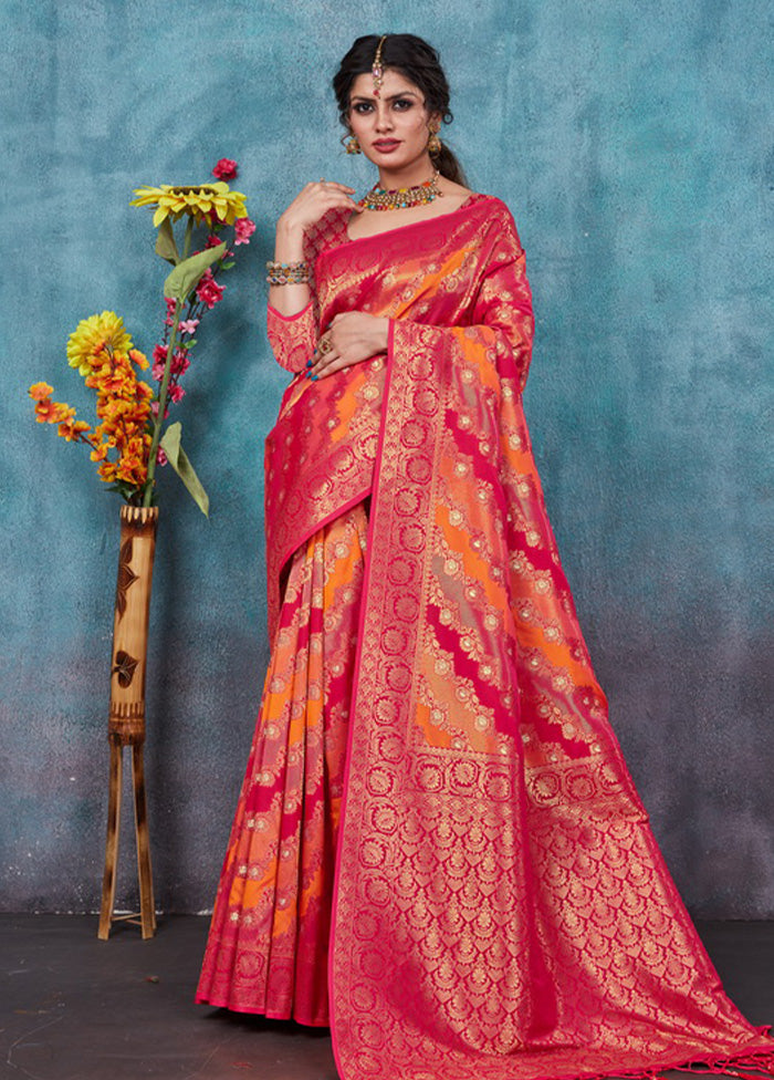 Magenta Spun Silk Saree With Blouse Piece