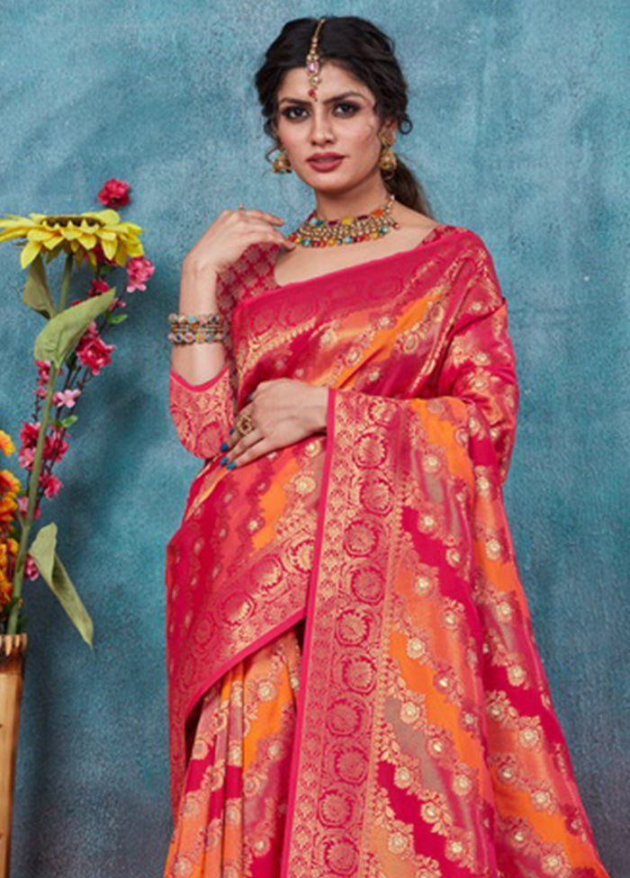 Magenta Spun Silk Saree With Blouse Piece