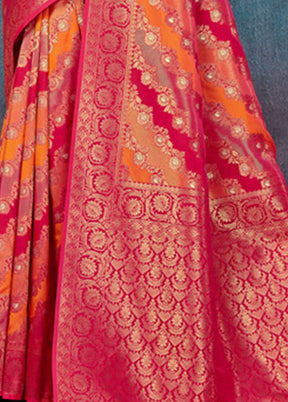 Magenta Spun Silk Saree With Blouse Piece