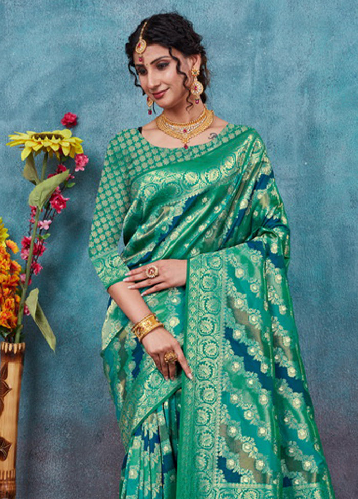 Sea Green Spun Silk Saree With Blouse Piece