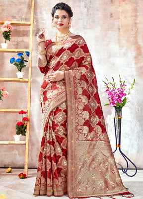 Maroon Organza Saree With Blouse Piece