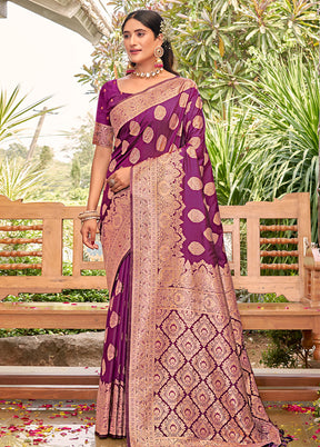 Purple Dupion Silk Saree With Blouse Piece