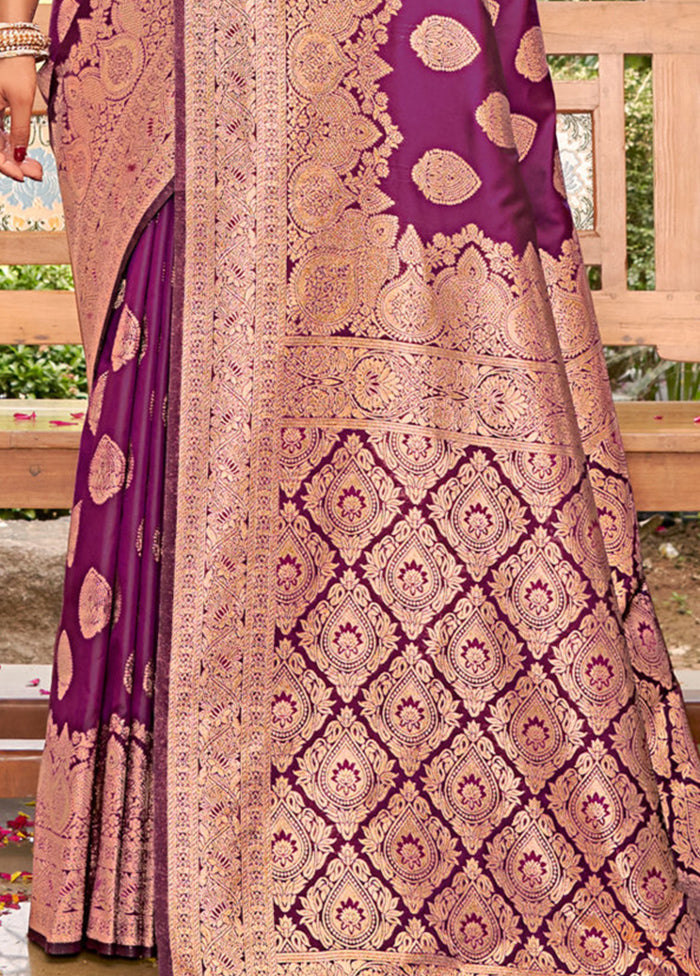 Purple Dupion Silk Saree With Blouse Piece