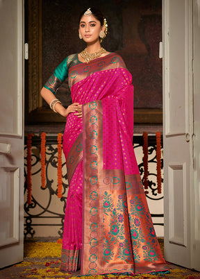 Magenta Spun Silk Saree With Blouse Piece