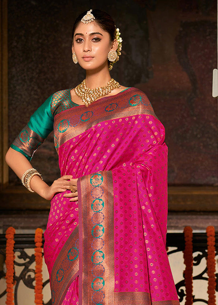 Magenta Spun Silk Saree With Blouse Piece