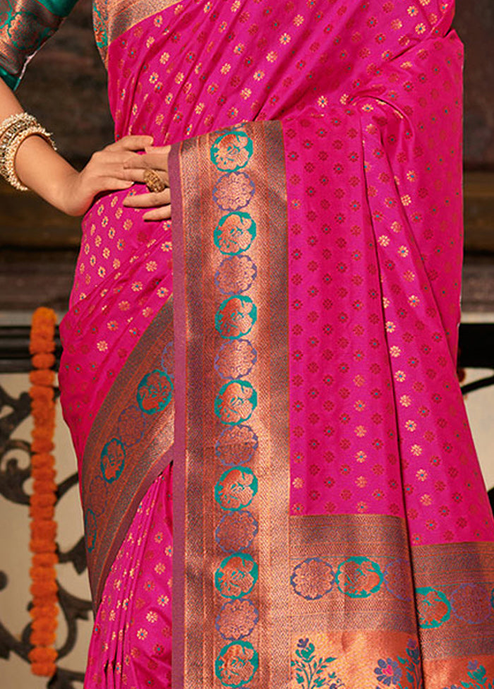 Magenta Spun Silk Saree With Blouse Piece