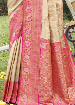 Cream Dupion Silk Saree With Blouse Piece