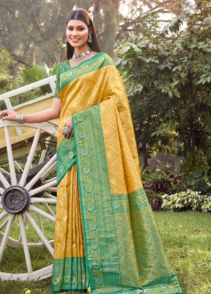 Yellow Dupion Silk Saree With Blouse Piece