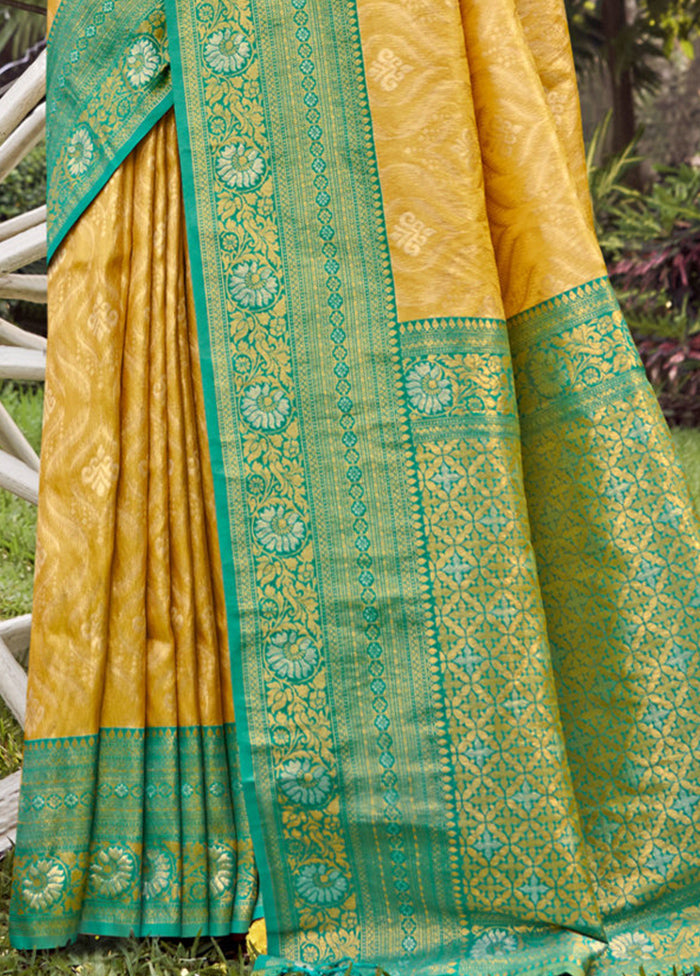 Yellow Dupion Silk Saree With Blouse Piece