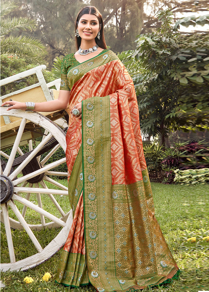 Orange Dupion Silk Saree With Blouse Piece