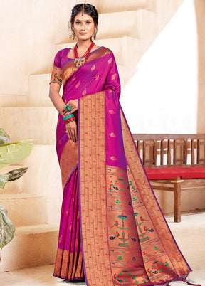 Magenta Spun Silk Saree With Blouse Piece