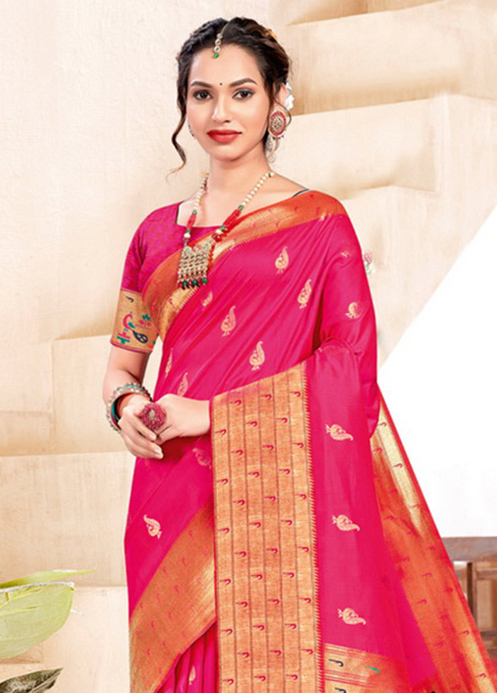 Pink Spun Silk Saree With Blouse Piece