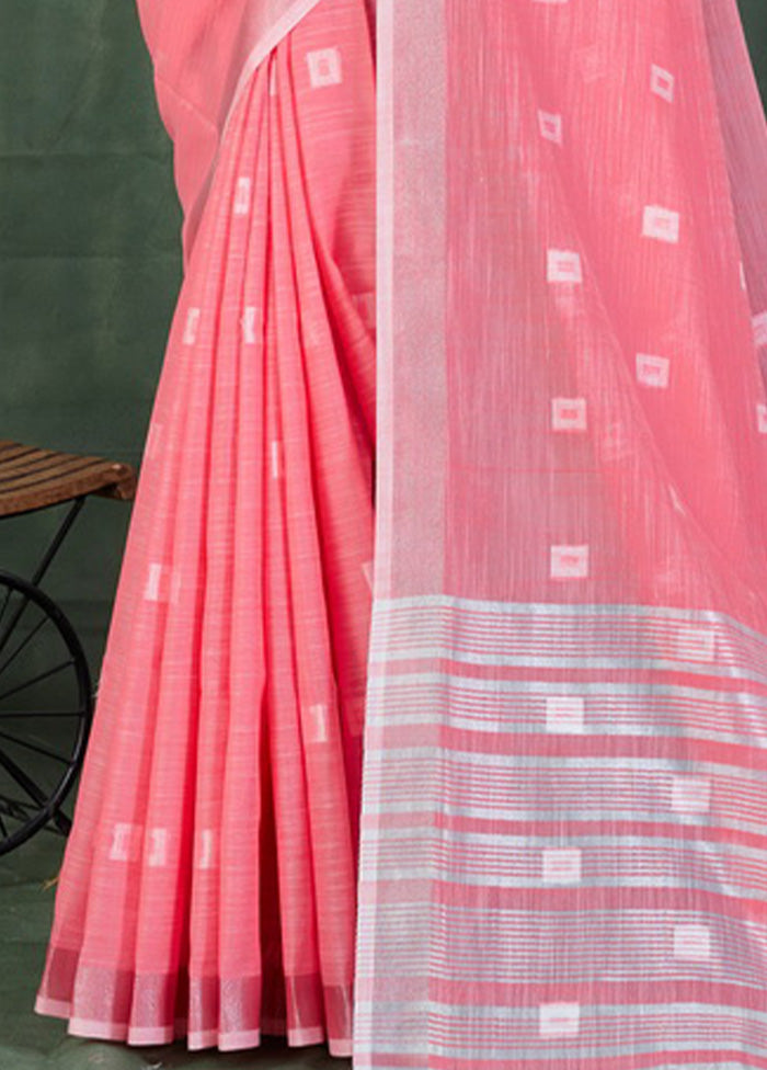 Pink Linen Silk Saree With Blouse Piece