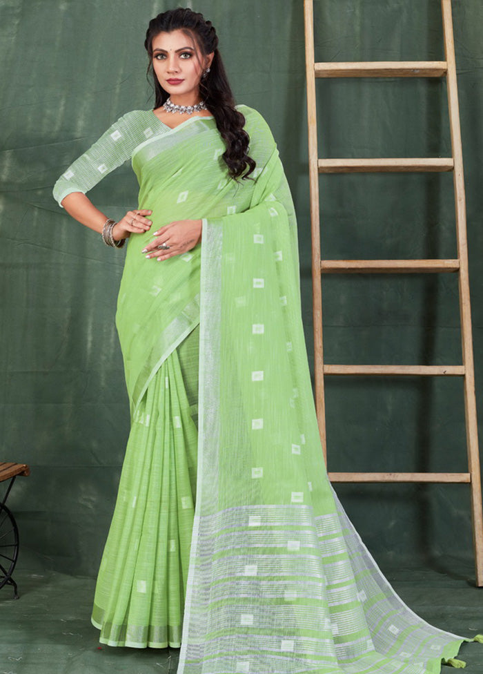 Light Green Linen Silk Saree With Blouse Piece