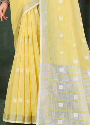 Yellow Linen Silk Saree With Blouse Piece