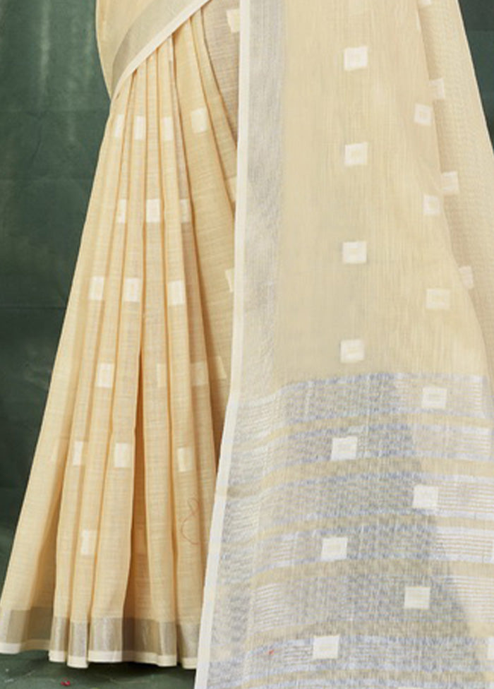 Cream Linen Silk Saree With Blouse Piece