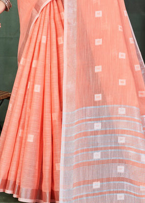 Peach Linen Silk Saree With Blouse Piece