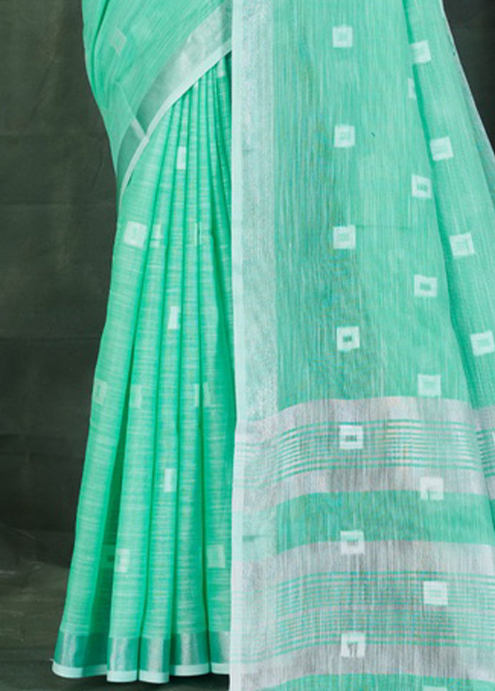 Sea Green Linen Silk Saree With Blouse Piece