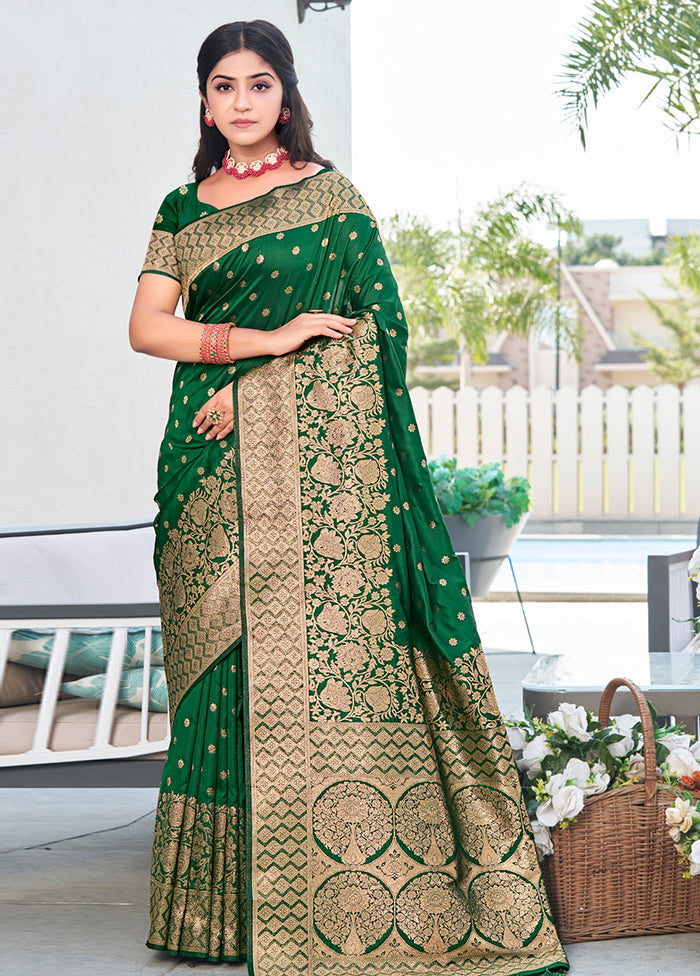 Green Dupion Silk Saree With Blouse Piece