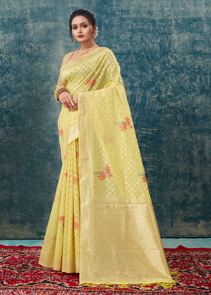 Yellow Kota Cotton Saree With Blouse Piece