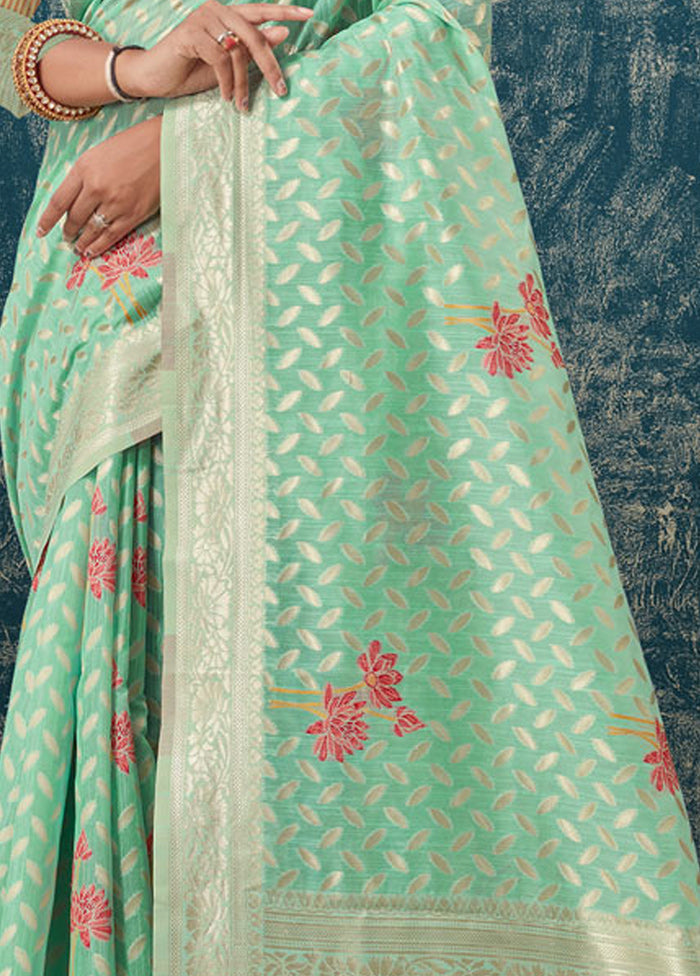 Sea Green Kota Cotton Saree With Blouse Piece