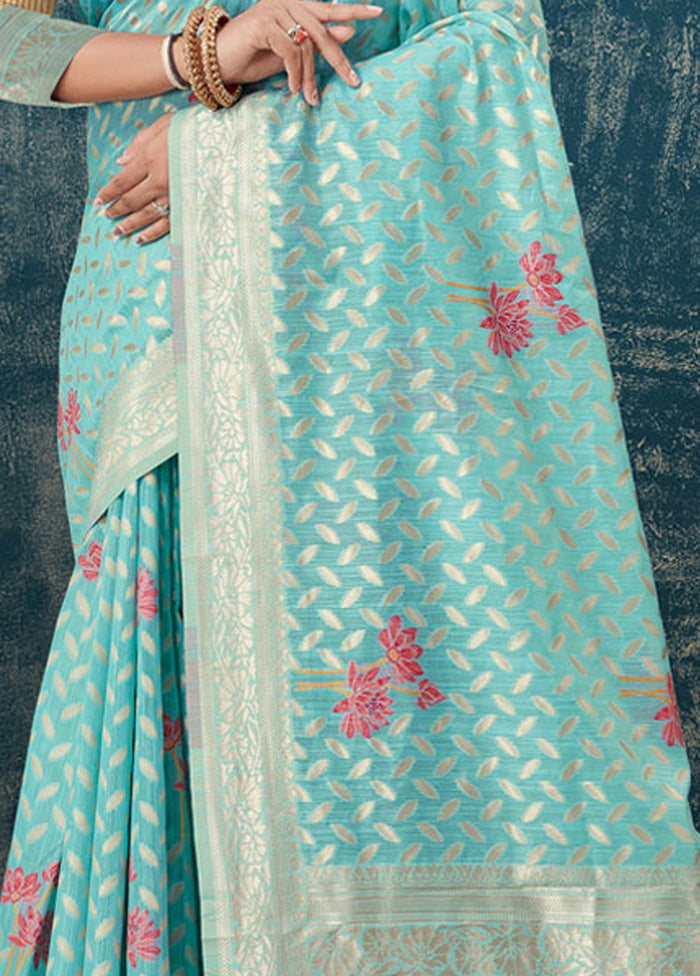 Sky Blue Kota Cotton Saree With Blouse Piece