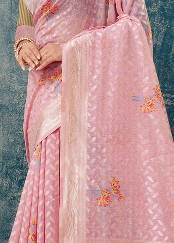 Pink Kota Cotton Saree With Blouse Piece