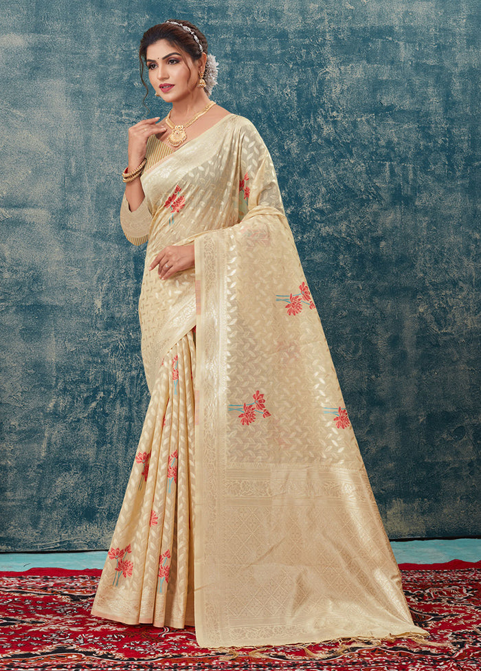 Cream Kota Cotton Saree With Blouse Piece