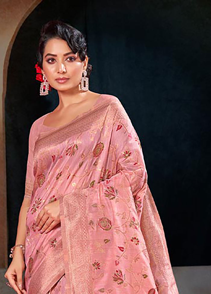 Pink Spun Silk Saree With Blouse Piece