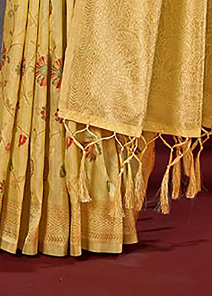 Yellow Spun Silk Saree With Blouse Piece