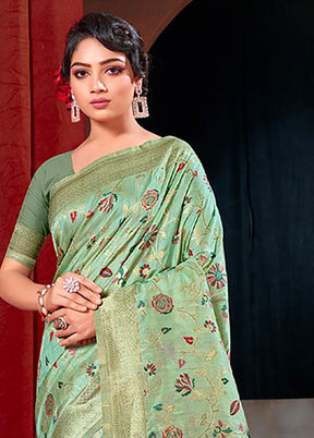 Sea Green Spun Silk Saree With Blouse Piece