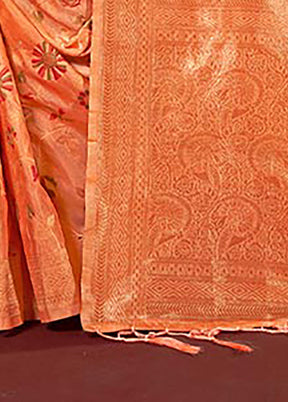 Orange Spun Silk Saree With Blouse Piece