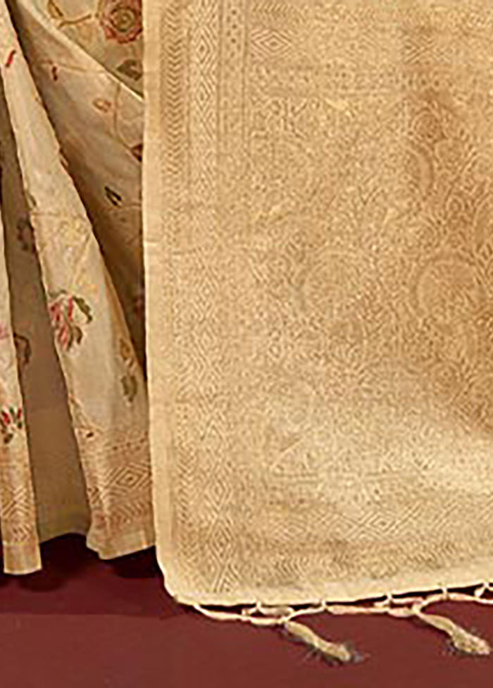 Cream Spun Silk Saree With Blouse Piece