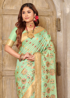 Sea Green Spun Silk Saree With Blouse Piece