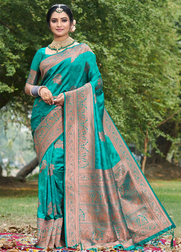 Sky Blue Spun Silk Saree With Blouse Piece