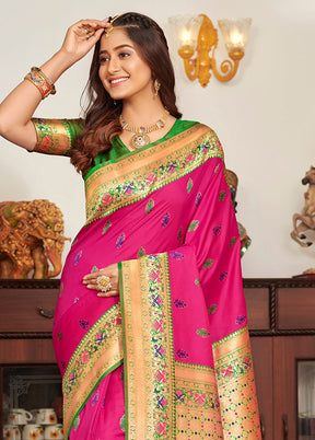 Magenta Spun Silk Saree With Blouse Piece