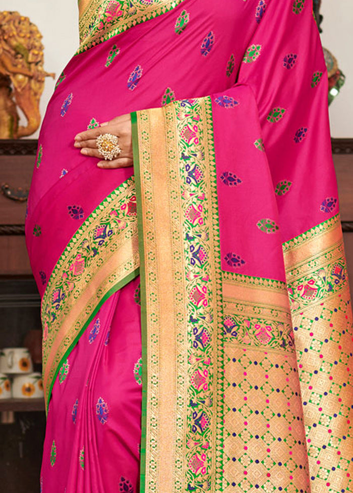 Magenta Spun Silk Saree With Blouse Piece