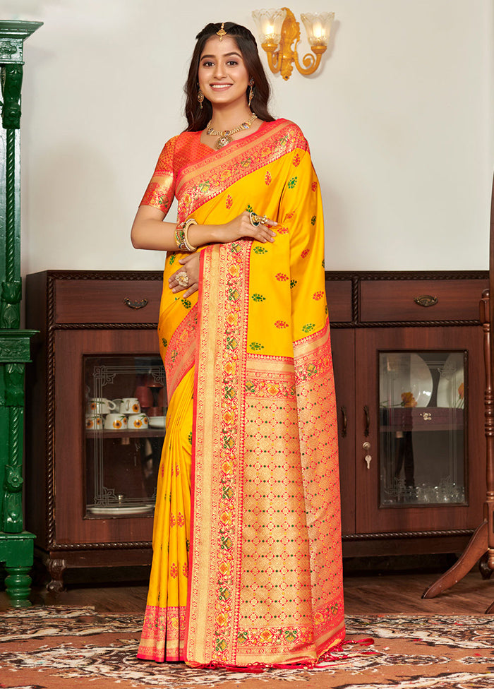 Yellow Spun Silk Saree With Blouse Piece